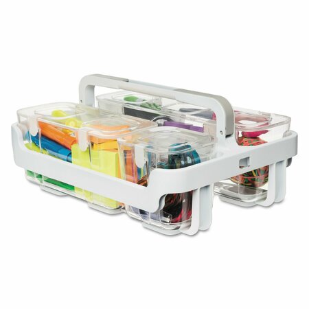 DEFLECTO Stackable Caddy Organizer with S, M and L Containers, White Caddy, Clear Containers 29003